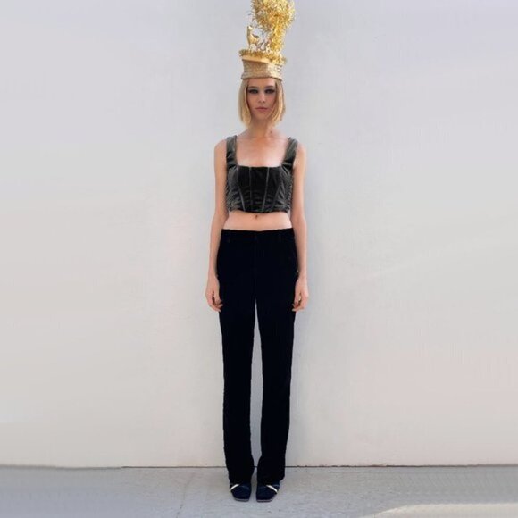 NWT Zara grey crushed velvet corset cropped top, XS - Picture 1 of 10